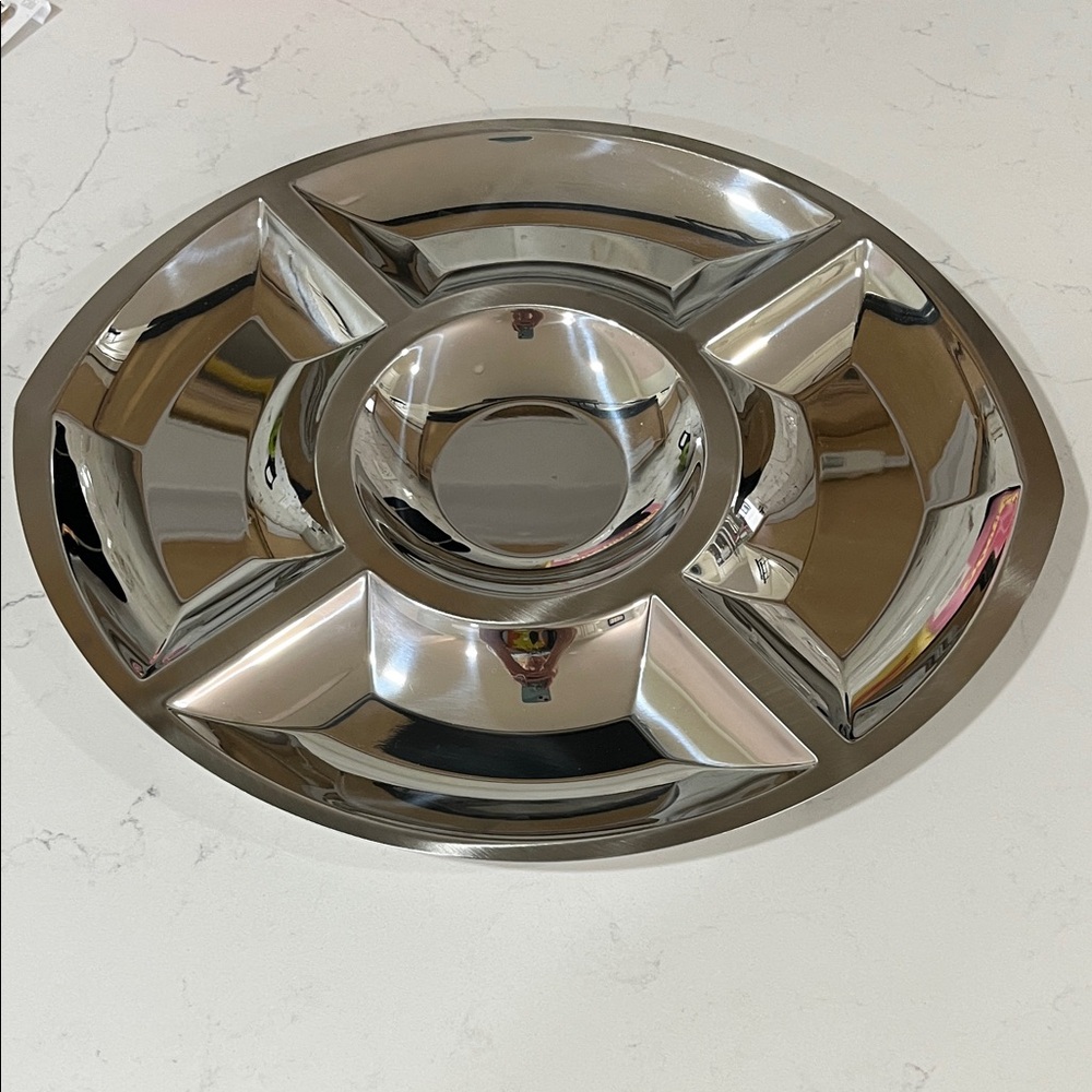 Stainless Steel Sectioned Serving Platter - Silver